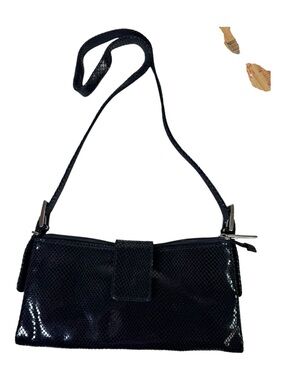 Antonio Scepi Italy Black Snakeskin Embossed Leather Baguette Bag Vintage Y2K